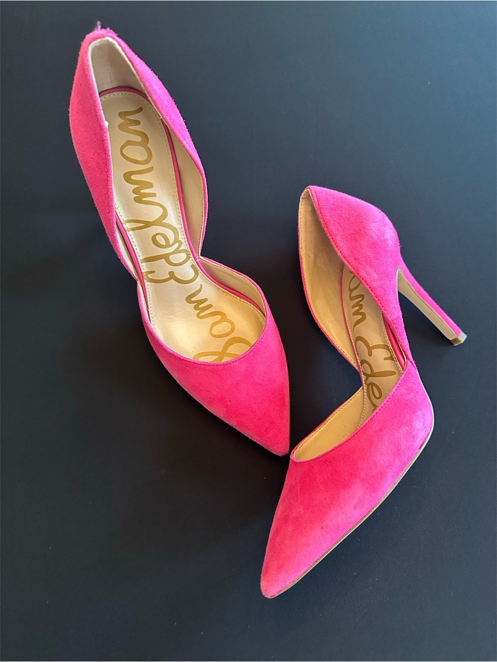 Sam Edelman Hot Pink Suede D'Orsay Pointed-Toe Pumps New, 7.5
